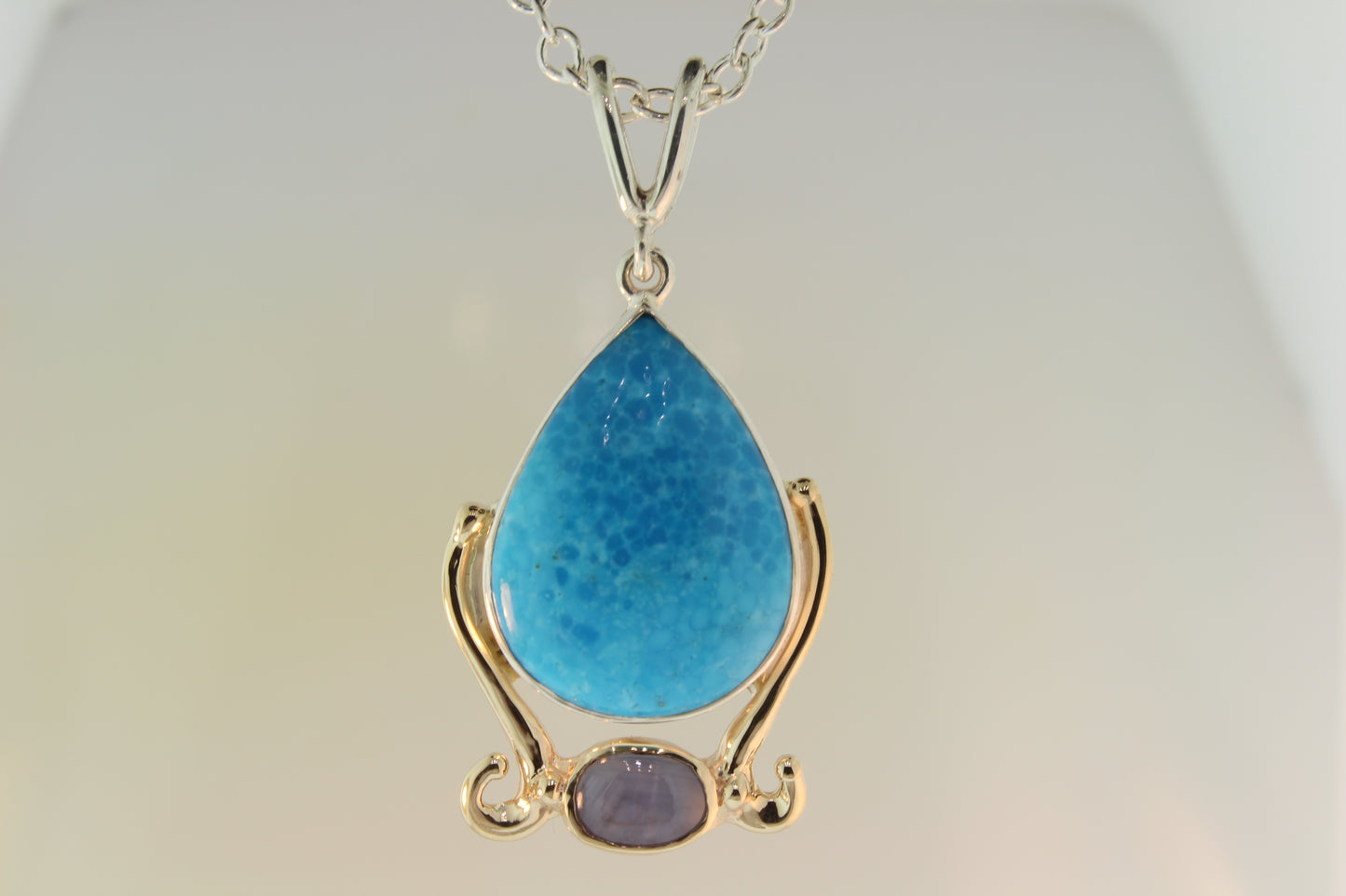 Turquoise, Silver and Gold Statement Pendant